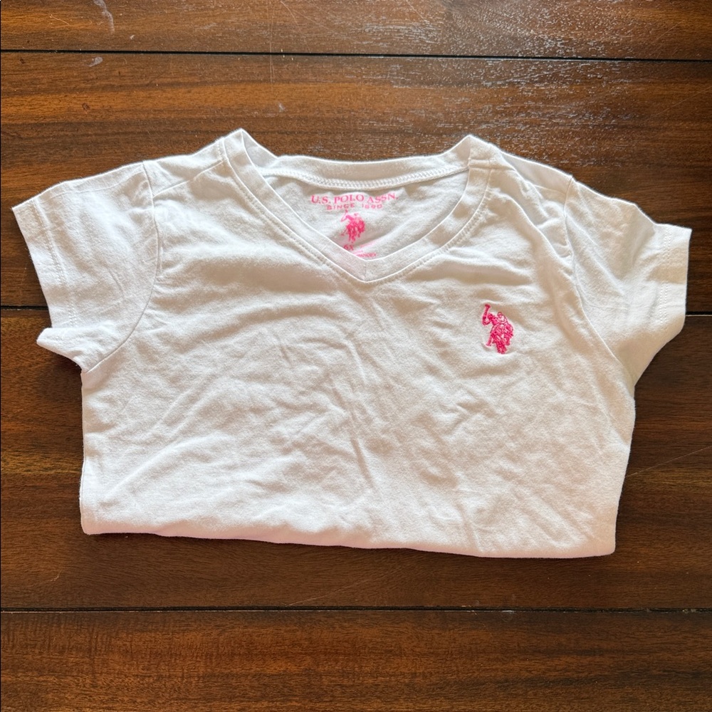 U.S. Polo Assn. White Tee with Pink Logo girls Sz 6X